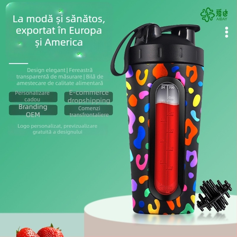 Noul model de ceașcă din oțel inoxidabil cu fereastră transparentă, shaker, recipient sportiv portabil cu capacitate mare și logo personalizabil