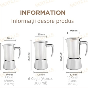 Cafetieră moka din oțel inoxidabil 304, stil italian, pentru cafea acasă