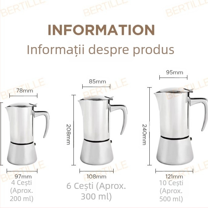Cafetieră moka din oțel inoxidabil 304, stil italian, pentru cafea acasă