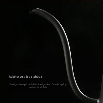 Oală de cafea din oțel inoxidabil pentru pour-over, cu termometru, control al temperaturii, teflon, cioc lung, gură îngustă, 500 ml