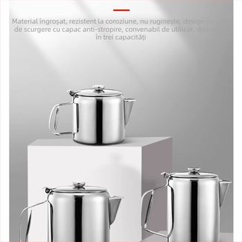 Recipient din oțel inoxidabil îngroșat pentru cafea și ceai cu lapte în stil Hong Kong, cu capac, capacitate mare, gravură a logo-ului