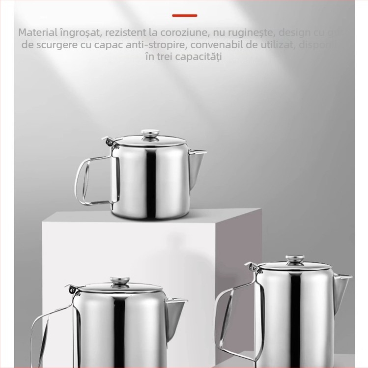 Recipient din oțel inoxidabil îngroșat pentru cafea și ceai cu lapte în stil Hong Kong, cu capac, capacitate mare, gravură a logo-ului