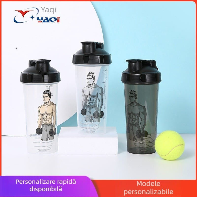 Shaker din plastic portabil, capacitate mare (600 ml), pentru bărbați și femei, studenți, fitness în aer liber, cu scară de măsurare
