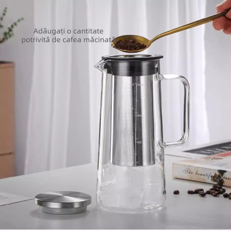 Recipient din sticlă pentru infuzare la rece cafea și ceai, sigilat, capacitate mare, sticlă borosilicată