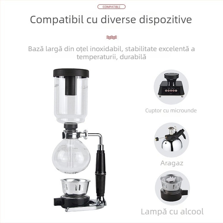 Cafetieră sifon din sticlă pentru uz casnic, aparat manual de cafea, set accesorii cafea