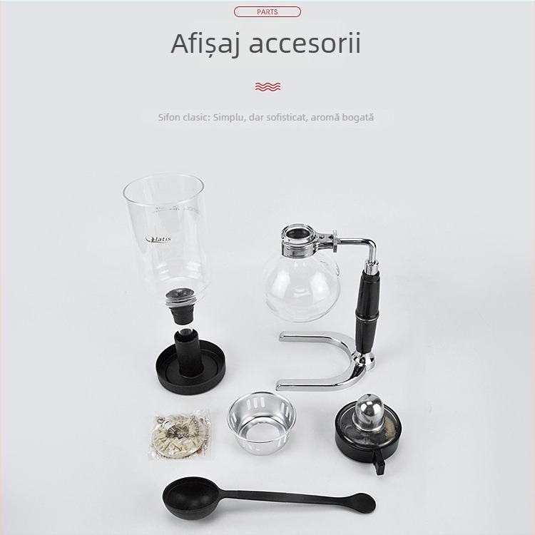 Cafetieră sifon din sticlă pentru uz casnic, aparat manual de cafea, set accesorii cafea