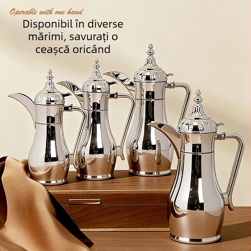 500/700 ml oțel inoxidabil, oală din Orientul Mijlociu pentru cafea arabă și ceainic, design în stil palat, culoare aurie, pentru uz casnic