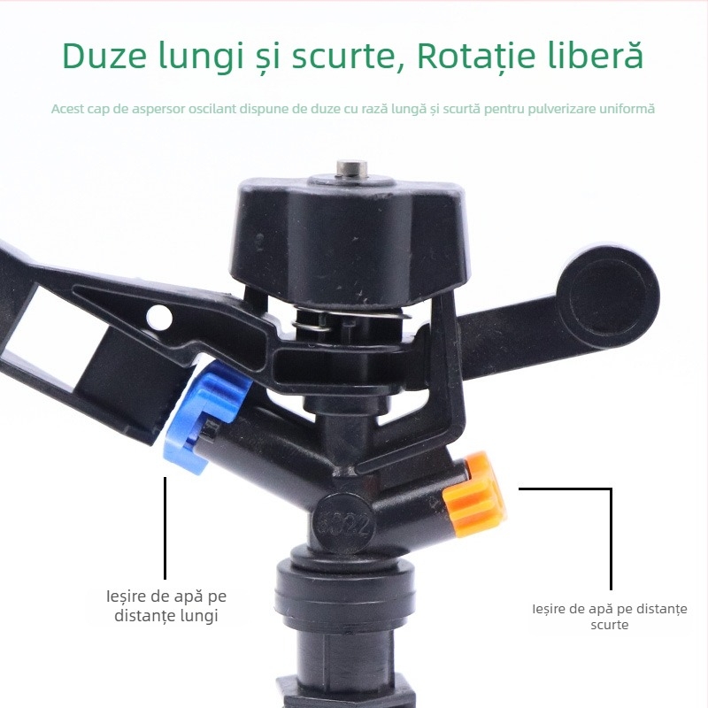 Stropitoare de grădină cu braț basculant 360°, aspersor pentru gazon cu 4 duze, jet dublu reglabil