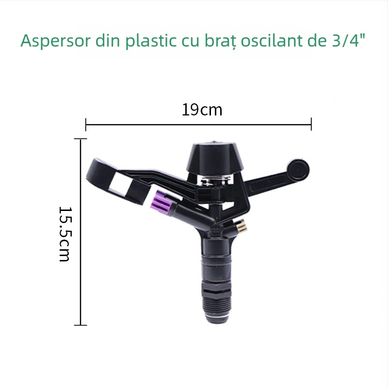 Stropitoare de grădină cu braț basculant 360°, aspersor pentru gazon cu 4 duze, jet dublu reglabil