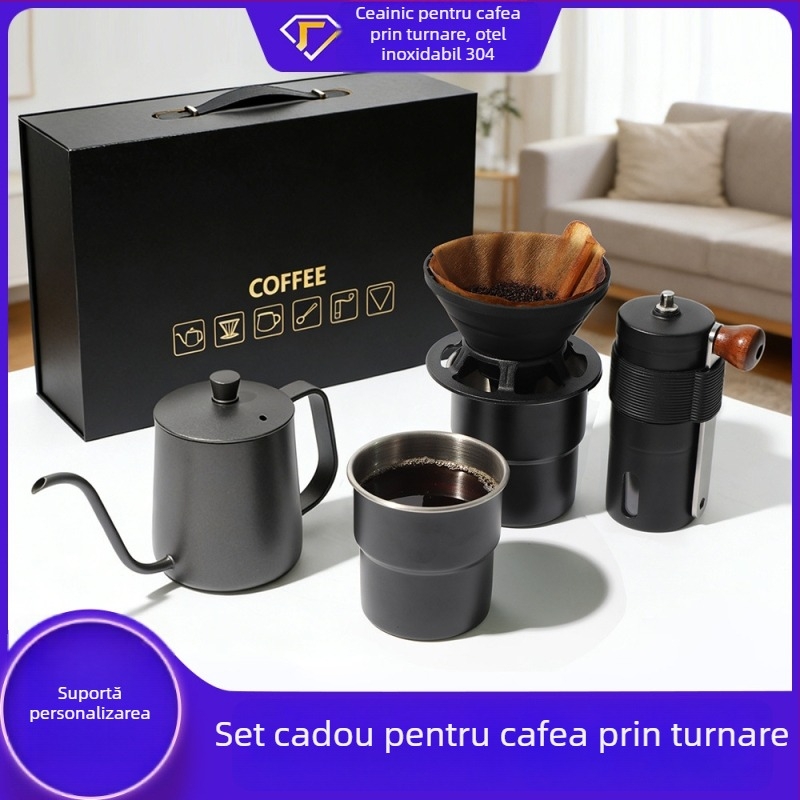 Set de cafea pentru preparare manuală în aer liber — cafetieră de călătorie portabilă și râșniță manuală în cutie cadou