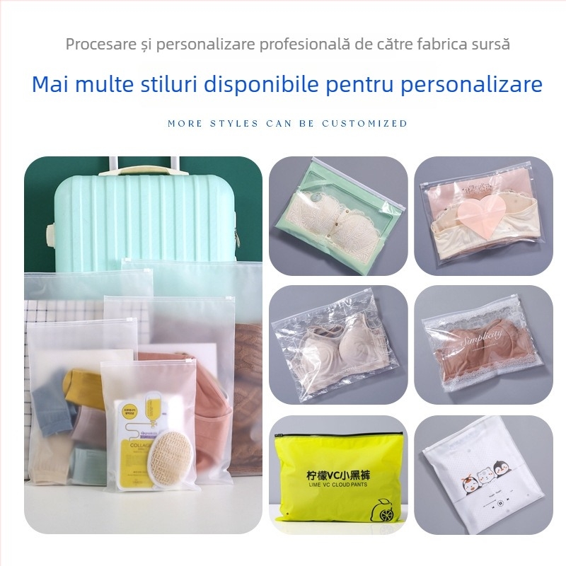 Geantă translucidă pentru haine, cu fermoar alb mat, pentru lenjerie și șosete, ambalaj impermeabil pentru haine, personalizare cu grosime extra