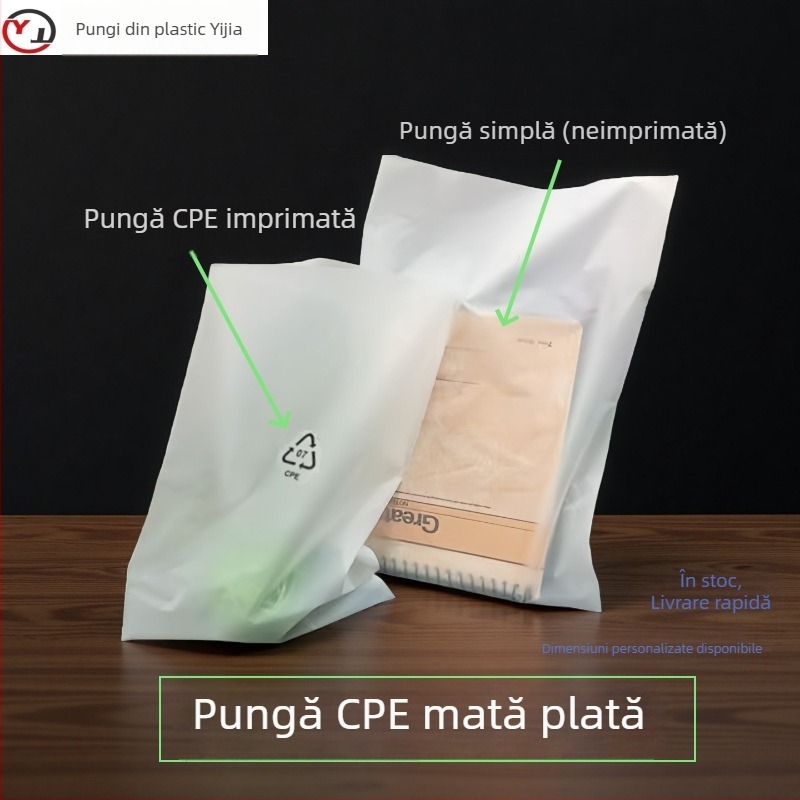 Pungi mate pentru dispozitive electronice și carcase de telefon; pungi de ambalaj pentru cabluri de date; pungi din plastic semitransparenți; pungi CPE mate