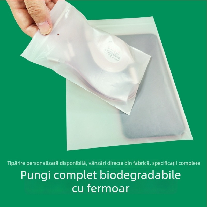 Pungă zip biodegradabilă din film perforat, mată, cu bază auto-susținută, transparentă