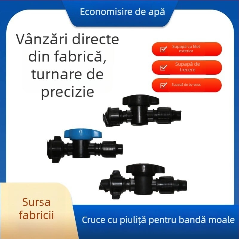 Valvă de bypass pentru irigații economice în seră, conexiune la furtun flexibil și piuliță de blocare