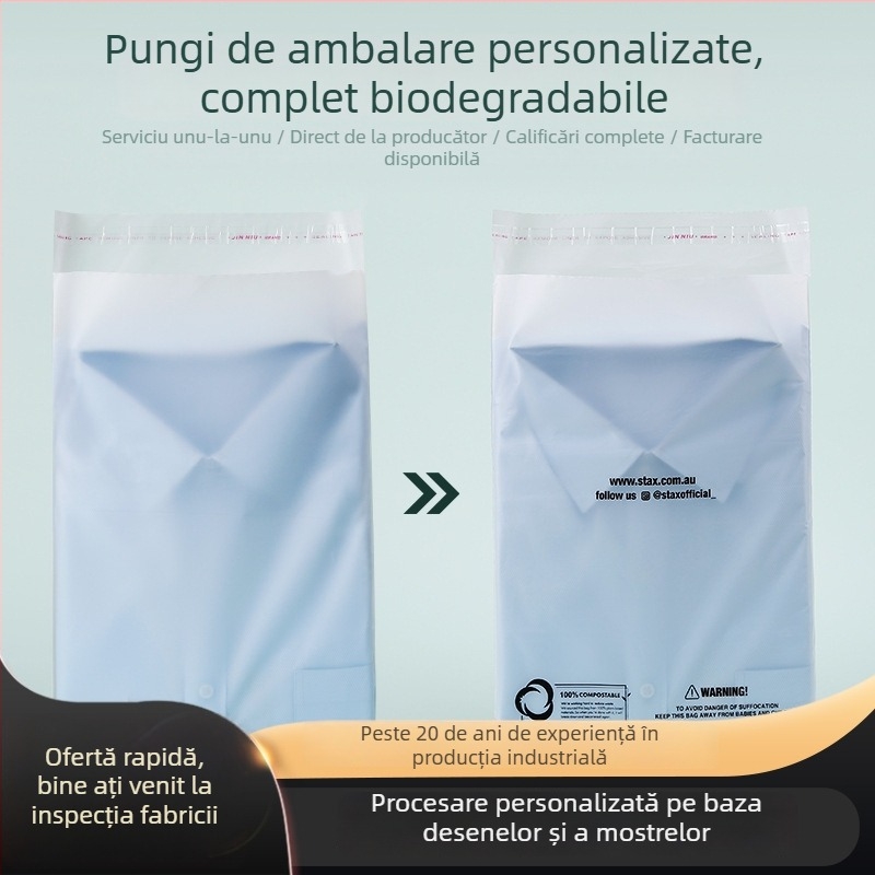 Pungă ZIP PLA biodegradabilă complet autoadezivă, finisaj mat, pentru ambalarea alimentelor