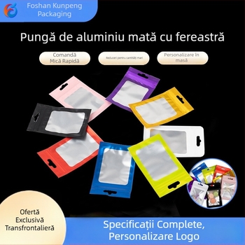 Pungi mici din folie de aluminiu, colorate, cu finisaj mat, fereastră transparentă, sigilare automată
