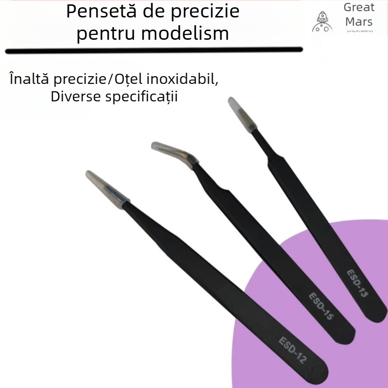 Pensete din oțel inoxidabil, precizie pentru modele Gundam, anti-statice, cu vârfuri drepte și înclinate, pentru decaluri cu apă