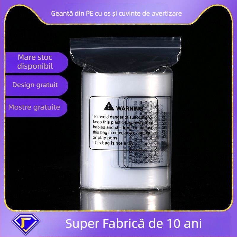 Geantă pentru haine cu text de avertizare, pungă din plastic mata, pungă sigilată cu fermoar