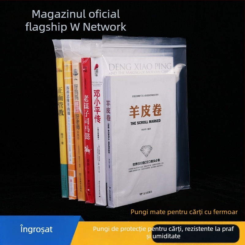 Sac de protecție pentru cărți, închidere automată, rezistent la umezeală și praf, pungă transparentă, groasă pentru depozitare
