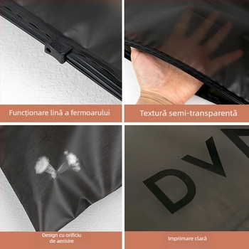 Geantă personalizată pentru haine din CPE, mată, semi-transparentă, cu fermoar, textură premium