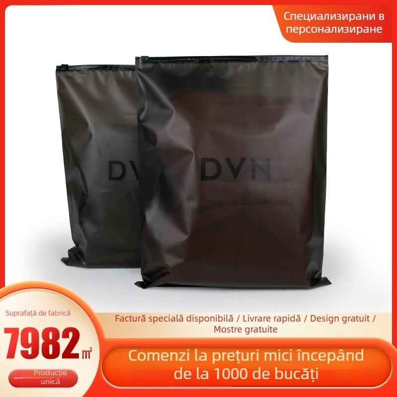 Geantă personalizată pentru haine din CPE, mată, semi-transparentă, cu fermoar, textură premium