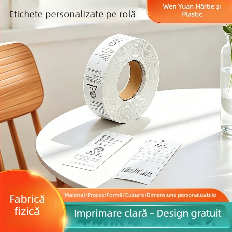 Etichete pentru agățat în role, personalizate, pentru haine pentru bărbați și femei și textile de casă, cu logo și certificat de marcă