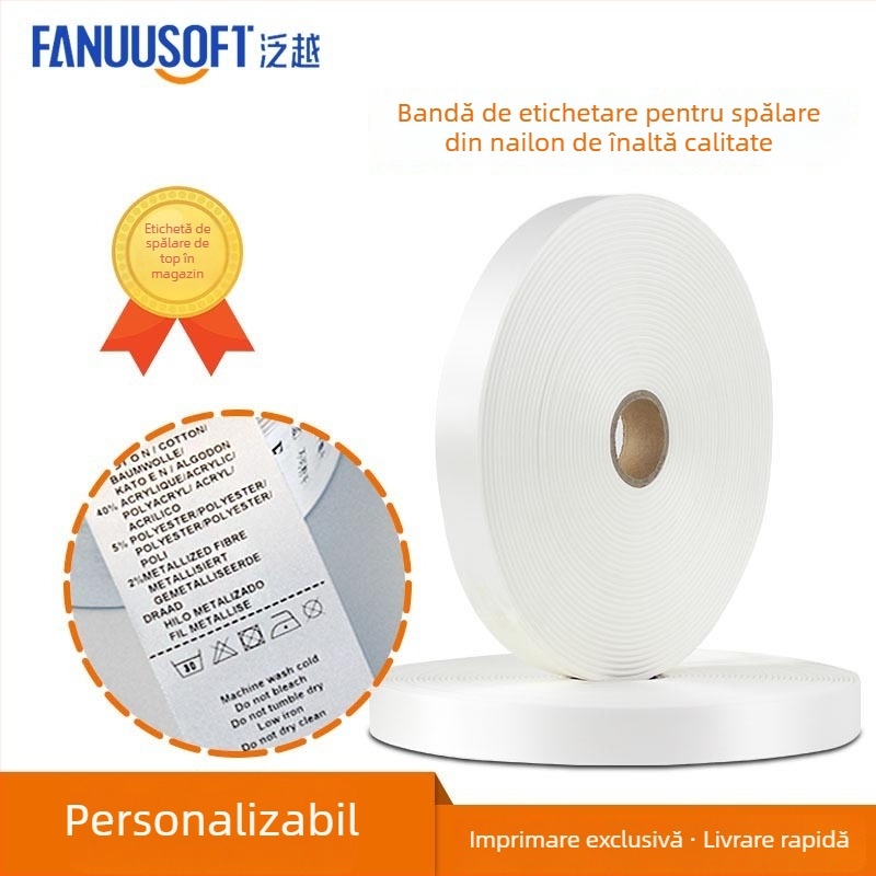Etichetă de spălare din nylon, rolă albă, etichetă goală pentru haine, 30 mm × 200 m