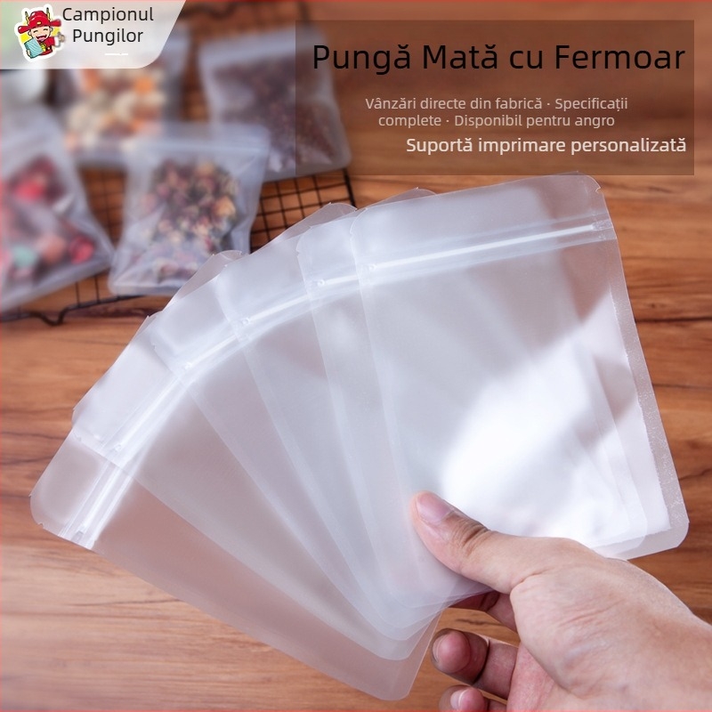 Pungă autoînchisă, cu finisaj mat și transparentă, cu bază plată, pentru ambalarea ceaiurilor cu flori, fructelor uscate și nucilor