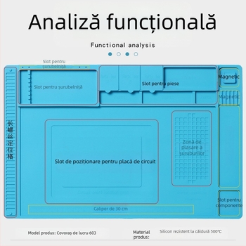 Covoraș de lucru antistat pentru reparații la calculatoare și telefoane mobile, cu compartimente magnetice de depozitare, rezistent la temperaturi înalte și coroziune