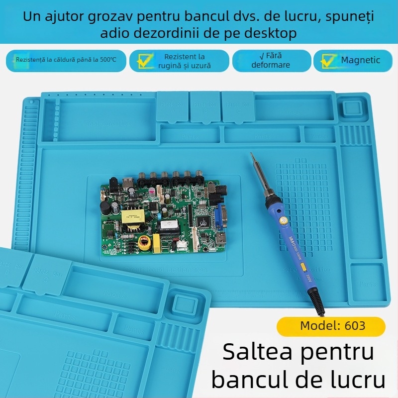 Covoraș de lucru antistat pentru reparații la calculatoare și telefoane mobile, cu compartimente magnetice de depozitare, rezistent la temperaturi înalte și coroziune