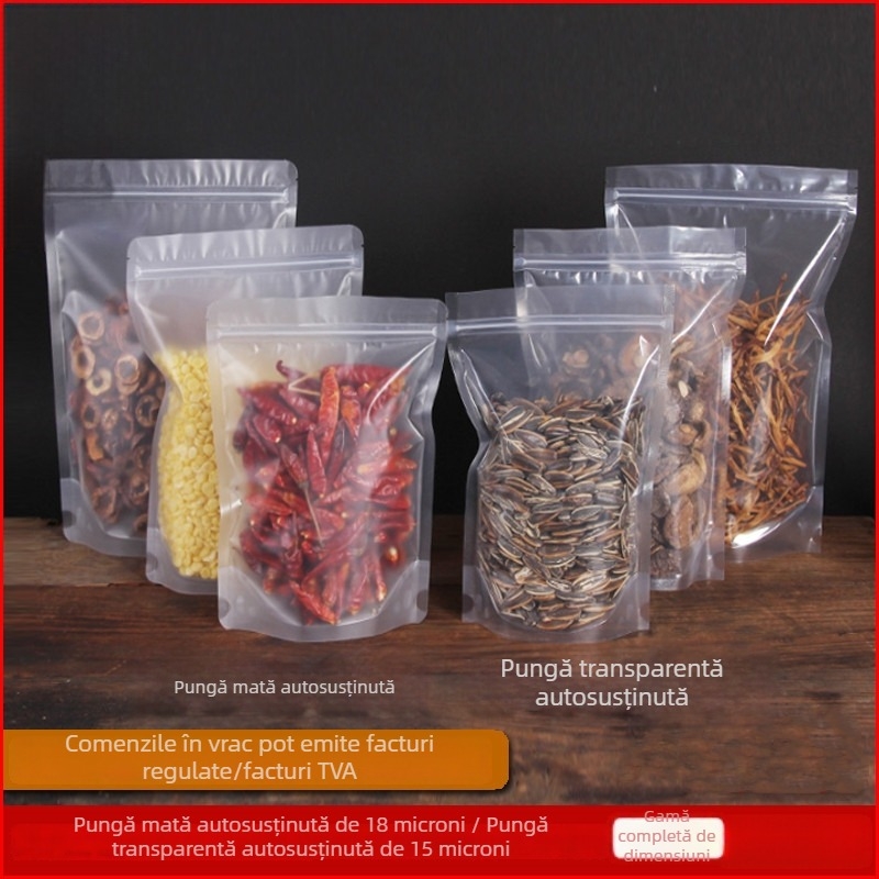Pungă sigilabilă mată, cu bază stabilă, pentru ceai cu aromă de fructe și gustări, ambalaj alimentar transparent, gros