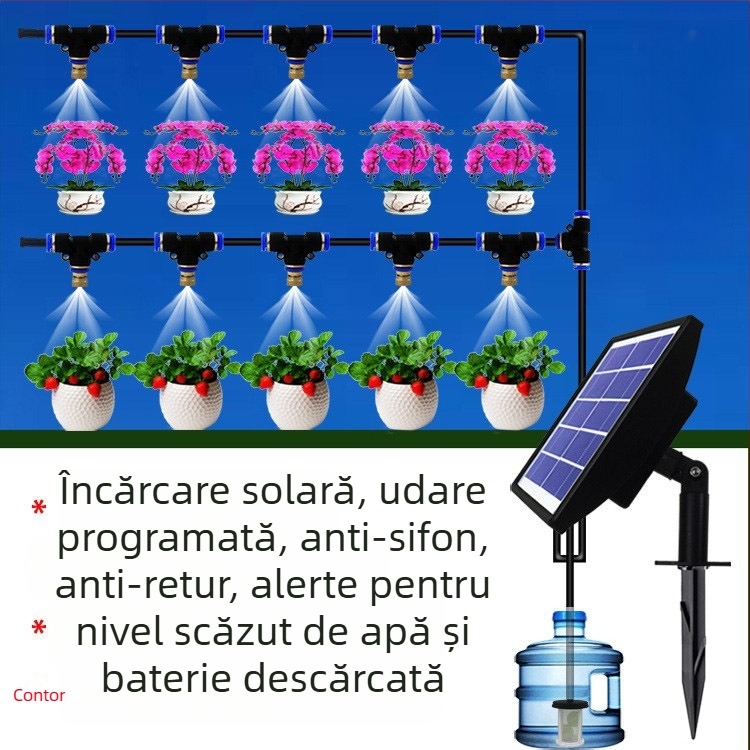 Sistem de irigații automată alimentat cu panou solar, cu temporizator, cap de aspersor și control inteligent