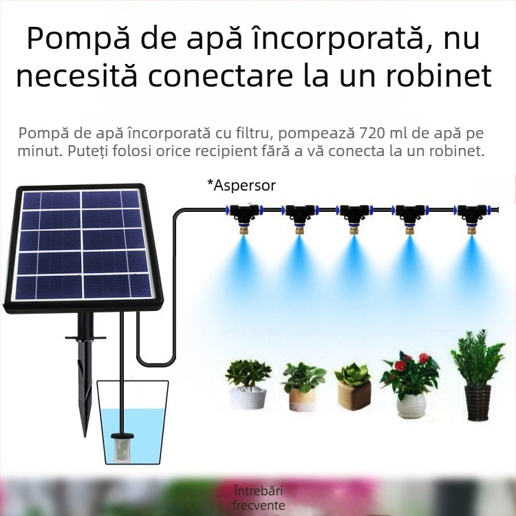 Sistem de irigații automată alimentat cu panou solar, cu temporizator, cap de aspersor și control inteligent