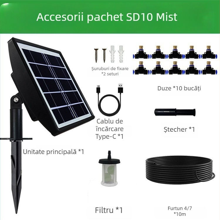Sistem de irigații automată alimentat cu panou solar, cu temporizator, cap de aspersor și control inteligent