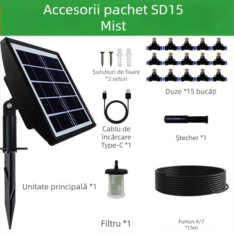 Sistem de irigații automată alimentat cu panou solar, cu temporizator, cap de aspersor și control inteligent