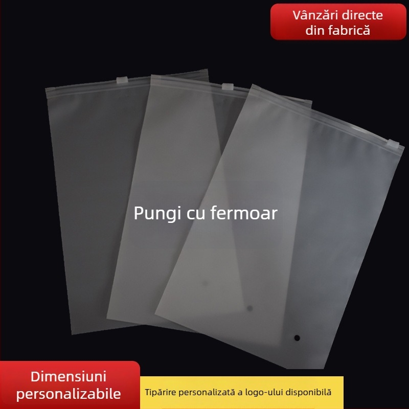 Pungă cu fermoar personalizată pentru îmbrăcăminte, CPE, ambalaj din plastic, mată și transparentă