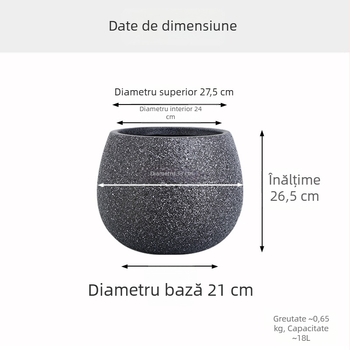 Ghiveci rotund de birou din plastic, stil vintage, fără găuri, diametru mare