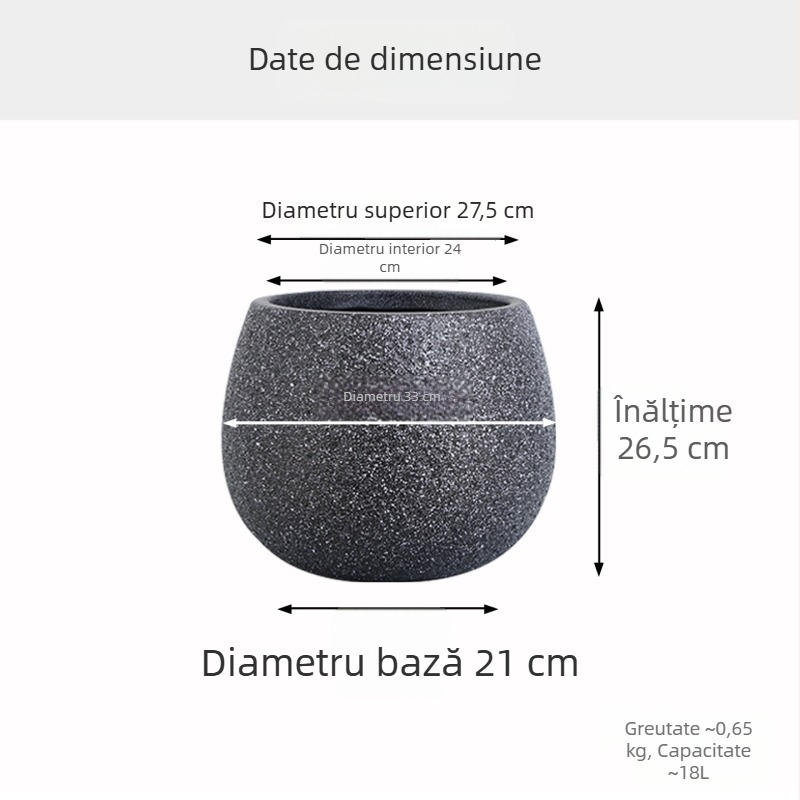 Ghiveci rotund de birou din plastic, stil vintage, fără găuri, diametru mare