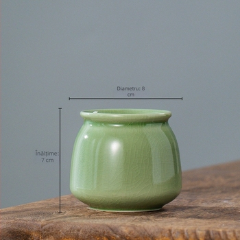 Ghiveci ceramic pentru hidroponie, glazură Crackle glaze, mic recipient de birou pentru plante verzi
