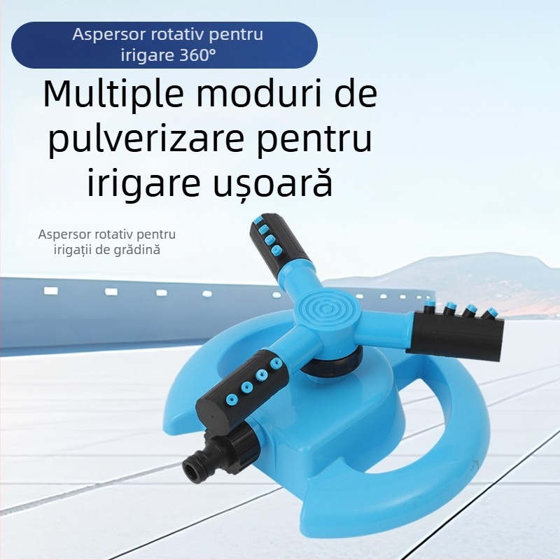 Sprinkler rotativ pentru irigare la 360°, duză în formă de semilună, automată pentru grădină, cu trei brațe pentru gazon