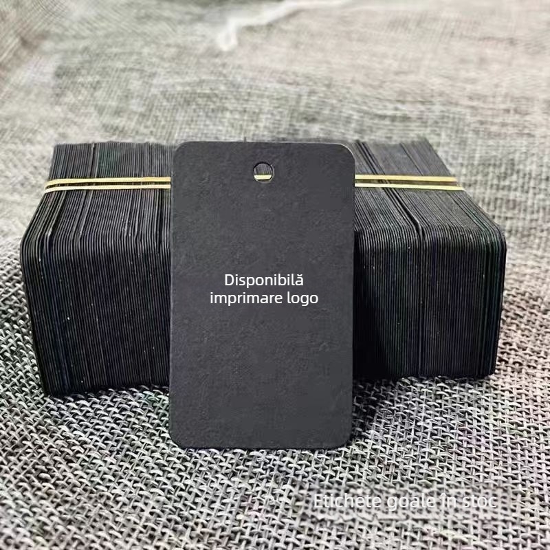 Etichetă de agățat din carton negru, cu șnur elastic, etichetă de preț pentru bijuterii