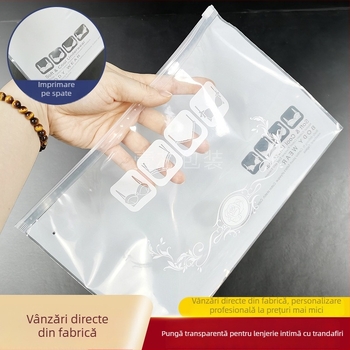 Pungă autoadezivă groasă din PE pentru depozitarea lenjeriei, cu fermoar; pungă de ambalare a sutienelor cu logo imprimat