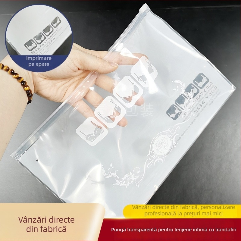 Pungă autoadezivă groasă din PE pentru depozitarea lenjeriei, cu fermoar; pungă de ambalare a sutienelor cu logo imprimat