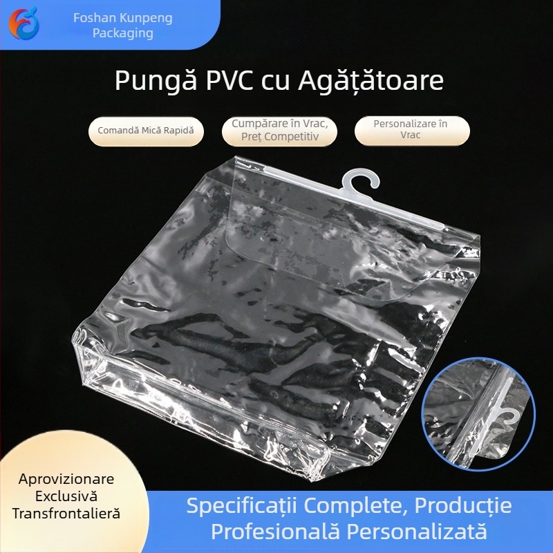 Sac din PVC transparent pentru haine, închidere cu nasture
