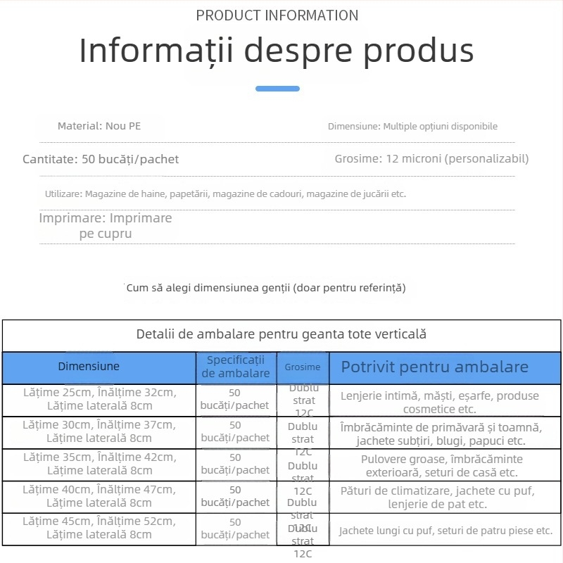 Geantă tote din plastic pentru îmbrăcăminte și ambalare cadouri