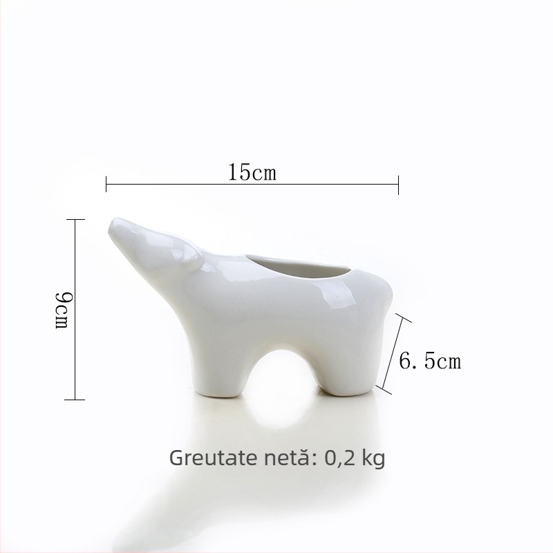 Ghiveci ceramic pentru suculente, în stil nordic, cu design cuplu de urși polari pentru birou