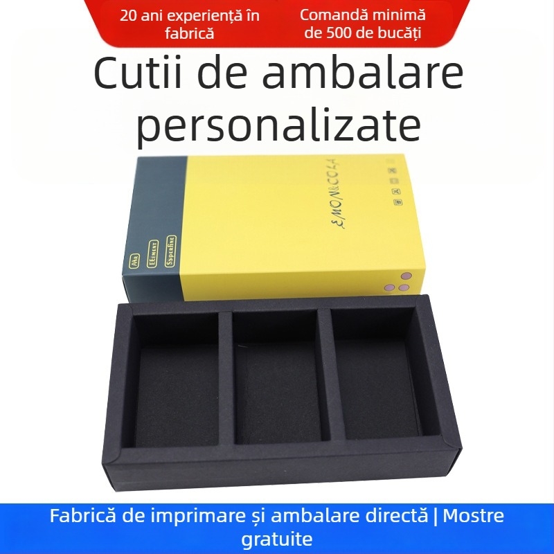 Ambalaje personalizate cu sertare pentru lenjerie și șosete, cutie albă din carton, relief, UV, ștampilare argintie
