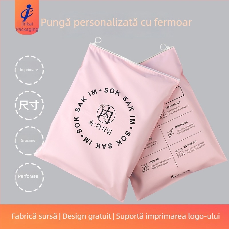 Geantă cu fermoar finisaj mat, personalizată, cu logo imprimat, pentru ambalarea hainelor
