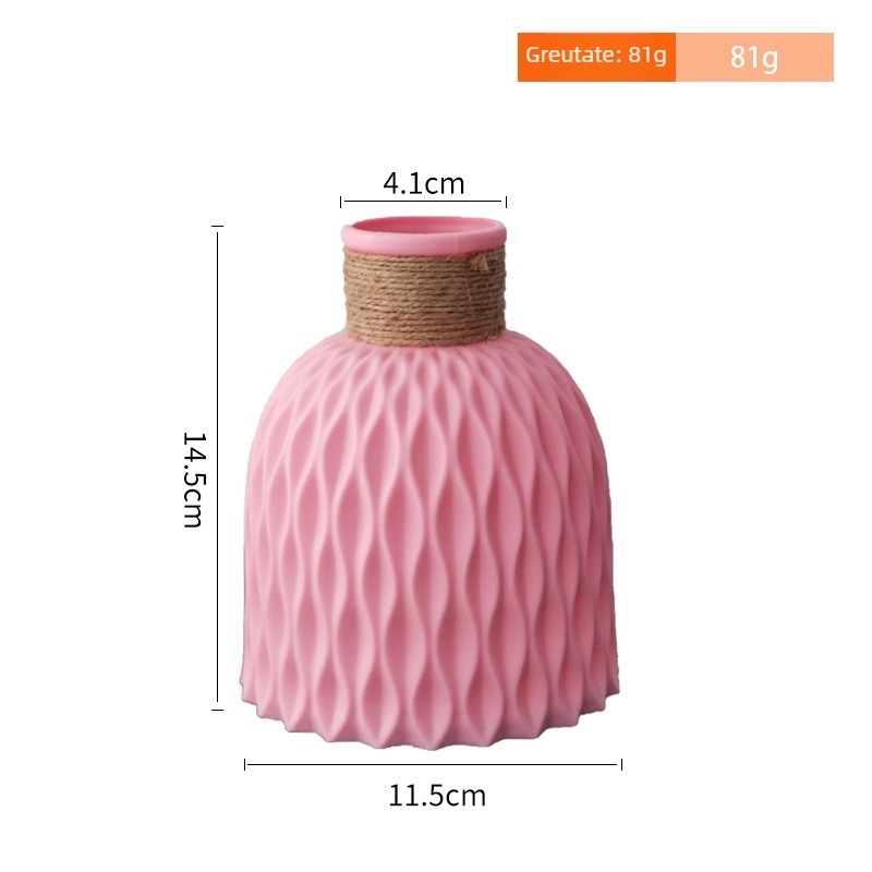 Vază din plastic cu motiv de ananas, înfășurată cu sfoară de cânepă, model cu valuri de apă, vază mică în stil Instagram