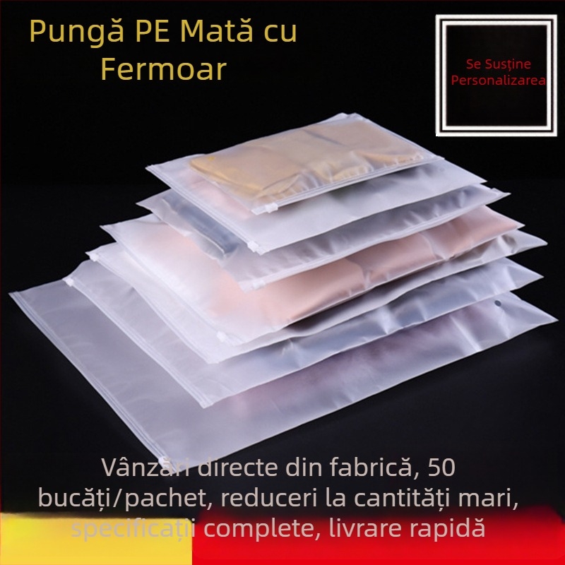 Pungi CPE mate pentru ambalarea hainelor, pungi din plastic cu închidere automată pentru lenjerie, pantaloni și cămăși
